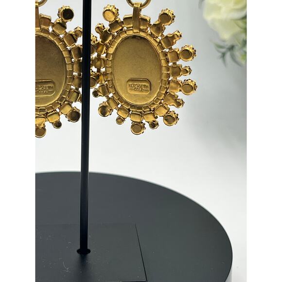 Elizabeth Cole Maven Blue Turquoise Large Oval Austrian Crystal Dangle Earrings - Picture 7 of 10